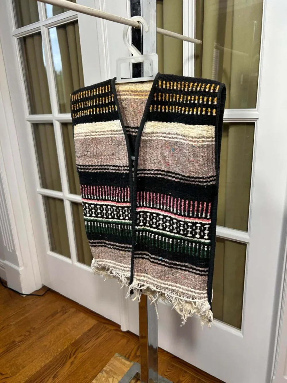 Vintage Kids Mexican Serape Blanket Vest Fringed Open Front